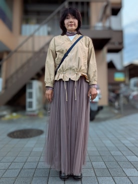 「coca（coca）（コカ）のアイテム（スカート、ブラウン系）」を使った、 ダイエット目標50kgさん（レディース・164cm）の春コーディネート