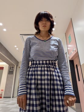 「NOLLEY’S（ノーリーズ）のアイテム（スカート、ブルー系）」を使った、 ダイエット目標50kgさん（レディース・164cm）の春コーディネート