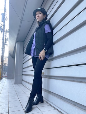 「パープル×黒」｜「アイテム（ジャケット/アウター）」を使った、Satokoさん（レディース・159cm）の秋コーディネート
