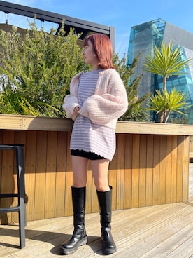 「one after another NICE CLAUP（ワンアフターアナザーナイスクラップ）のゆるっとメローボーダートップス（Tシャツ/カットソー）」を使った、niceclaupさん（レディース・158cm）の冬コーディネート