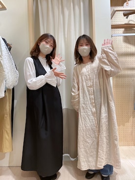 「Samansa Mos2 blue」｜「アイテム（ジャンパースカート）」を使った、ちぃ🐼さん（レディース・159cm）の春コーディネート