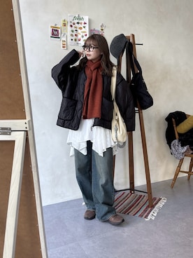 「アイテム（ブルゾン）」を使った、FUKAさん（レディース・157cm・20代）の冬コーディネート