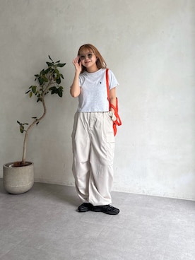 「アイテム（トートバッグ、オレンジ系）」を使った、FUKAさん（レディース・157cm）の夏コーディネート
