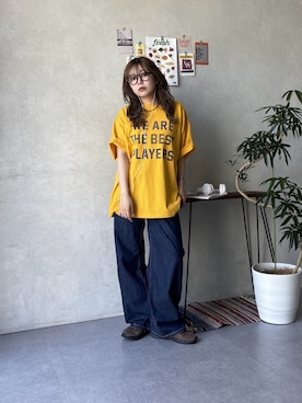 「CPCM（シーピーシーエム）のアソートロゴカラーT（Tシャツ/カットソー、イエロー系）」を使った、FUKAさん（レディース・157cm）の春コーディネート