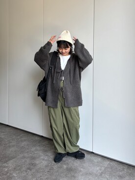 「メンズライクコーデ」｜「アイテム（ニットキャップ/ビーニー）」を使った、FUKAさん（レディース・157cm）の秋コーディネート