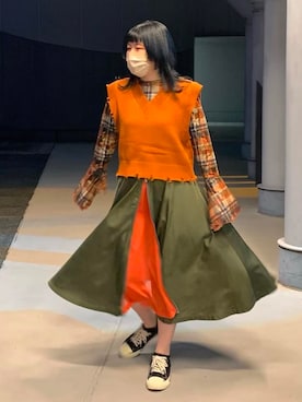 「アイテム（その他トップス、オレンジ系）」を使った、sstokimekiさん（レディース・160cm）の冬コーディネート