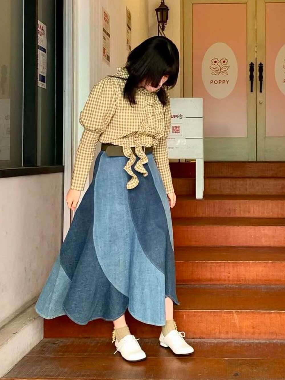 POPPY マーガレットデニムスカート カーキ　L 1738055727_1000.jpg