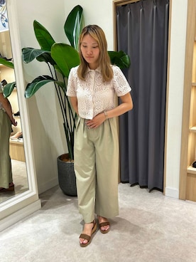 「WA ORiental TRaffic（ダブルエーオリエンタルトラフィック）のコルク ウエッジ ワンベルト サンダル /62212（サンダル、ブラウン系）」を使った、りささんの夏コーディネート