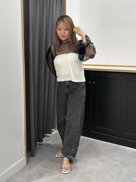 「ORiental TRaffic（オリエンタルトラフィック）のパール × ビジュー トング ラウンドトゥ サンダル /61241（サンダル、シルバー系）」を使った、りささんの夏コーディネート