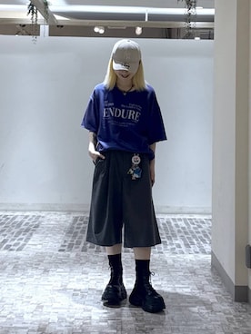 「PAGEBOY（ページボーイ）のレースアップソックスブーツ 【3サイズ展開・厚底なのに軽量】（ブーツ、ブラック系）」を使った、みはるんさん（レディース）の春コーディネート