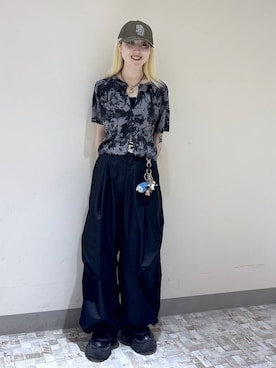 「PAGEBOY（ページボーイ）のレースアップソックスブーツ 【3サイズ展開・厚底なのに軽量】（ブーツ、ブラック系）」を使った、みはるんさん（レディース）の夏コーディネート