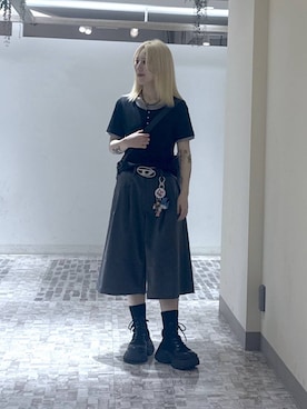 「PAGEBOY（ページボーイ）のレースアップソックスブーツ 【3サイズ展開・厚底なのに軽量】（ブーツ、ブラック系）」を使った、みはるんさん（レディース）の春コーディネート
