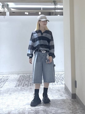 「PAGEBOY（ページボーイ）のレースアップソックスブーツ 【3サイズ展開・厚底なのに軽量】（ブーツ、ブラック系）」を使った、みはるんさん（レディース）の春コーディネート