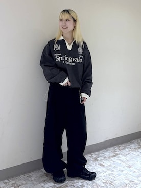 「PAGEBOY（ページボーイ）のバイアスタックパンツ2（その他パンツ、ブラック系）」を使った、みはるんさん（レディース）の秋コーディネート