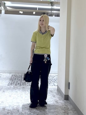 「PAGEBOY（ページボーイ）のレースアップソックスブーツ 【3サイズ展開・厚底なのに軽量】（ブーツ、ブラック系）」を使った、みはるんさん（レディース）の春コーディネート