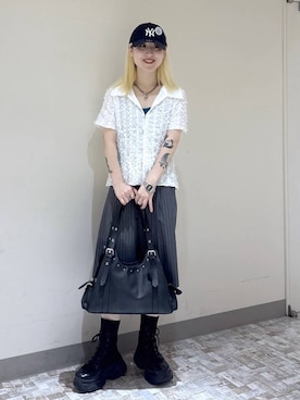「PAGEBOY（ページボーイ）のレースアップソックスブーツ 【3サイズ展開・厚底なのに軽量】（ブーツ、ブラック系）」を使った、みはるんさん（レディース）の夏コーディネート