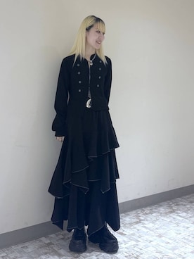 「PAGEBOY（ページボーイ）のハイショクステッチイレヘムスカート【ウエストゴム/ストレスフリー/裏地付き】（スカート、ブラック系）」を使った、みはるんさん（レディース）の秋コーディネート