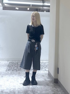 「PAGEBOY（ページボーイ）のレースアップソックスブーツ 【3サイズ展開・厚底なのに軽量】（ブーツ、ブラック系）」を使った、みはるんさん（レディース）の春コーディネート