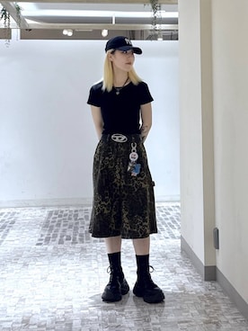 「PAGEBOY（ページボーイ）のレースアップソックスブーツ 【3サイズ展開・厚底なのに軽量】（ブーツ、ブラック系）」を使った、みはるんさん（レディース）の春コーディネート