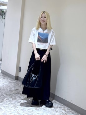 「PAGEBOY（ページボーイ）のレースアップソックスブーツ 【3サイズ展開・厚底なのに軽量】（ブーツ、ブラック系）」を使った、みはるんさん（レディース）の春コーディネート