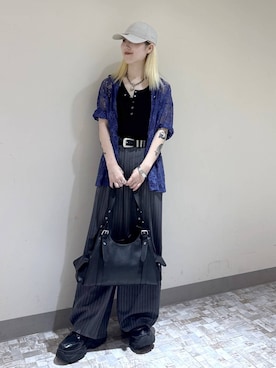 「PAGEBOY（ページボーイ）のモードバックルベルト3（ベルト、ブラック系）」を使った、みはるんさん（レディース）の夏コーディネート