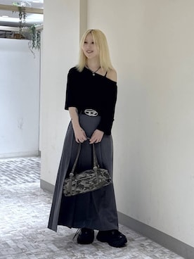 「PAGEBOY（ページボーイ）のレースアップソックスブーツ 【3サイズ展開・厚底なのに軽量】（ブーツ、ブラック系）」を使った、みはるんさん（レディース）の春コーディネート