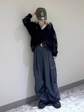 「PAGEBOY（ページボーイ）のレースジャガードシアーシャツ（シャツ/ブラウス、ブラック系）」を使った、みはるんさん（レディース）の夏コーディネート