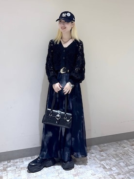 「PAGEBOY（ページボーイ）のスモークアートフレアスカート（スカート、ブラック系）」を使った、みはるんさん（レディース）の夏コーディネート