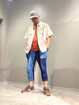 「Eddie Bauer（エディーバウアー）のボイジャー 2ポケット 半袖シャツ（シャツ/ブラウス、ホワイト系）」を使った、エディーバウアー日比谷シャンテさん（メンズ・167cm）の夏コーディネート