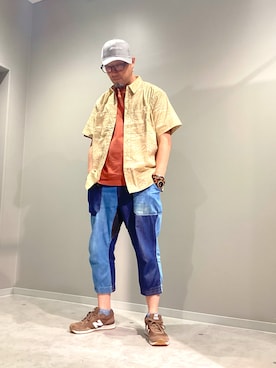 「Eddie Bauer（エディーバウアー）のEBロゴ キャップ（キャップ、グレー系）」を使った、エディーバウアー日比谷シャンテさん（メンズ・167cm）の夏コーディネート