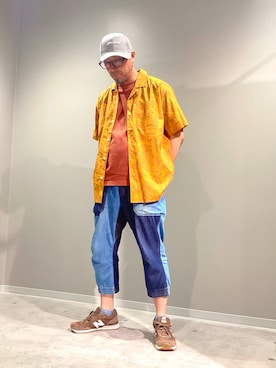 「Eddie Bauer（エディーバウアー）のバハ キャンプ 半袖シャツ（シャツ/ブラウス、ベージュ系）」を使った、エディーバウアー日比谷シャンテさん（メンズ・167cm）の夏コーディネート