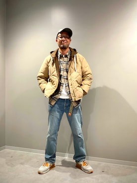 「Eddie Bauer（エディーバウアー）のアイテム（ダウンジャケット/コート）」を使った、ebhibiyaさん（メンズ・173cm）の秋コーディネート