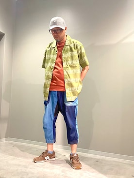 「Eddie Bauer（エディーバウアー）のEBロゴ キャップ（キャップ、グレー系）」を使った、エディーバウアー日比谷シャンテさん（メンズ・167cm）の夏コーディネート