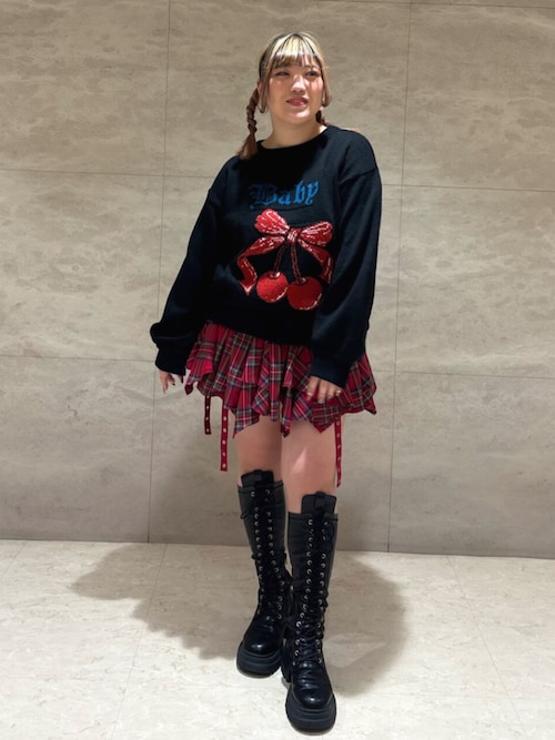 ジャガードチェリールーズニット