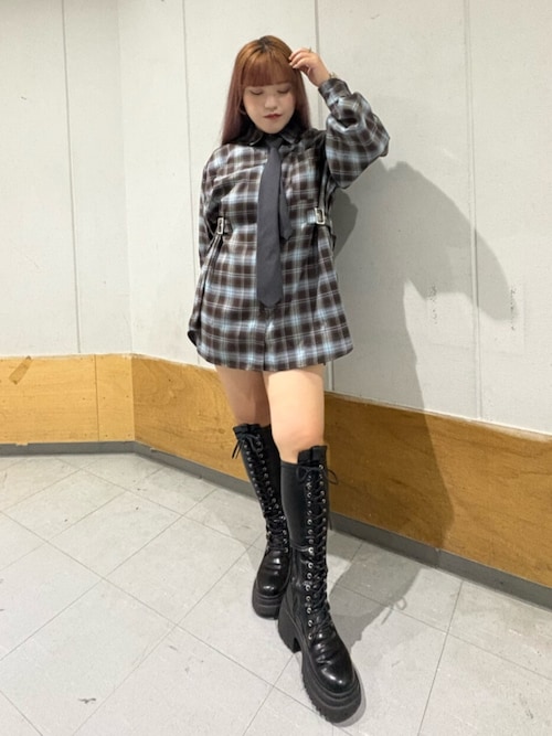 セール】ストレッチレースアップロングブーツ 厚底 靴 秋服