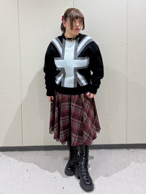 ストレッチレースアップロングブーツ 厚底 靴 冬服（ブーツ）｜jouetie