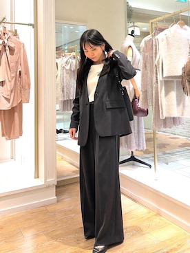 「NOLLEY’S Sophi（ノーリーズソフィ）の《セットアップ対応》強撚ツイルノーカラージャケット（テーラードジャケット、グレー系）」を使った、onoさん（レディース・157cm）の秋コーディネート