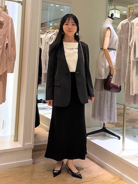 「NOLLEY’S Sophi（ノーリーズソフィ）の《セットアップ対応》強撚ツイルノーカラージャケット（テーラードジャケット、グレー系）」を使った、onoさん（レディース・157cm）の秋コーディネート