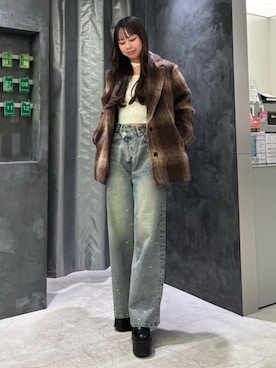 「EMODA（エモダ）のアイテム（ニット/セーター）」を使った、山下綾子さん（レディース・160cm）の冬コーディネート