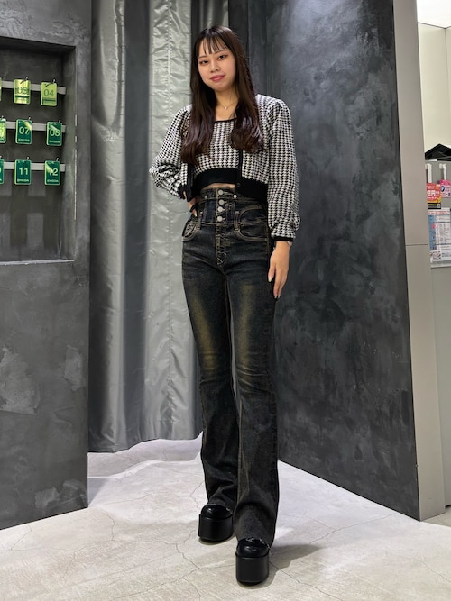 セール】サイドオープンハイウエストフレアパギンス（デニムパンツ