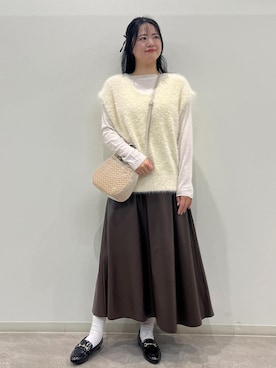 「ROPE' PICNIC（ロペピクニック）のキルティングベロアミニショルダーバッグ（ショルダーバッグ）」を使った、かんちゃんさん（レディース・165cm）の秋コーディネート