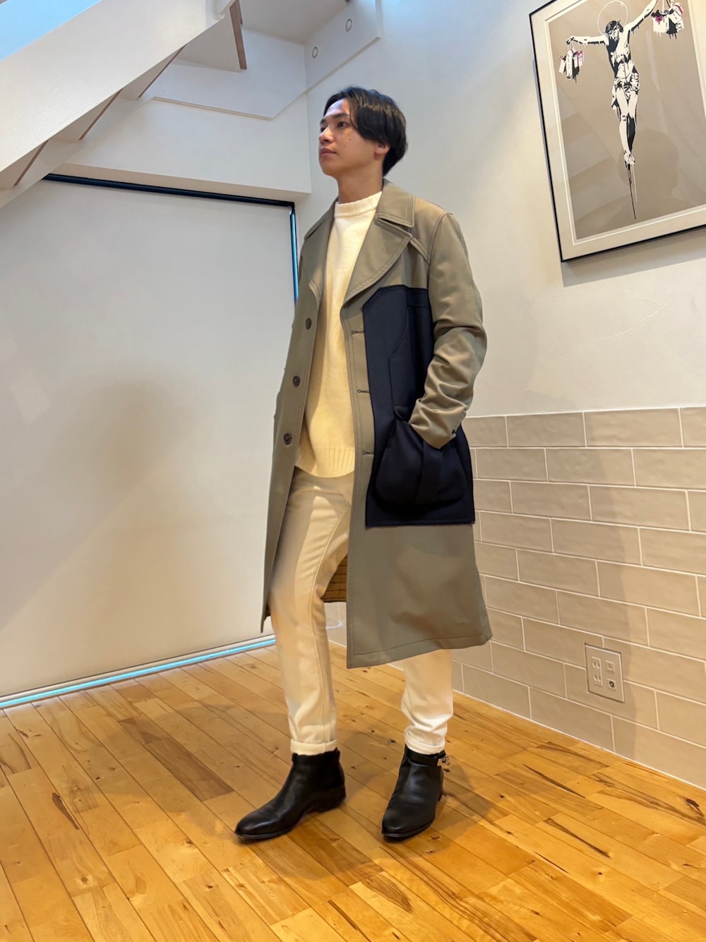 【メンズコーデを格上げ♡】HERMES アンクルブーツ HERMESのブーツ（ブラック系）を使ったメンズ人気ファッション