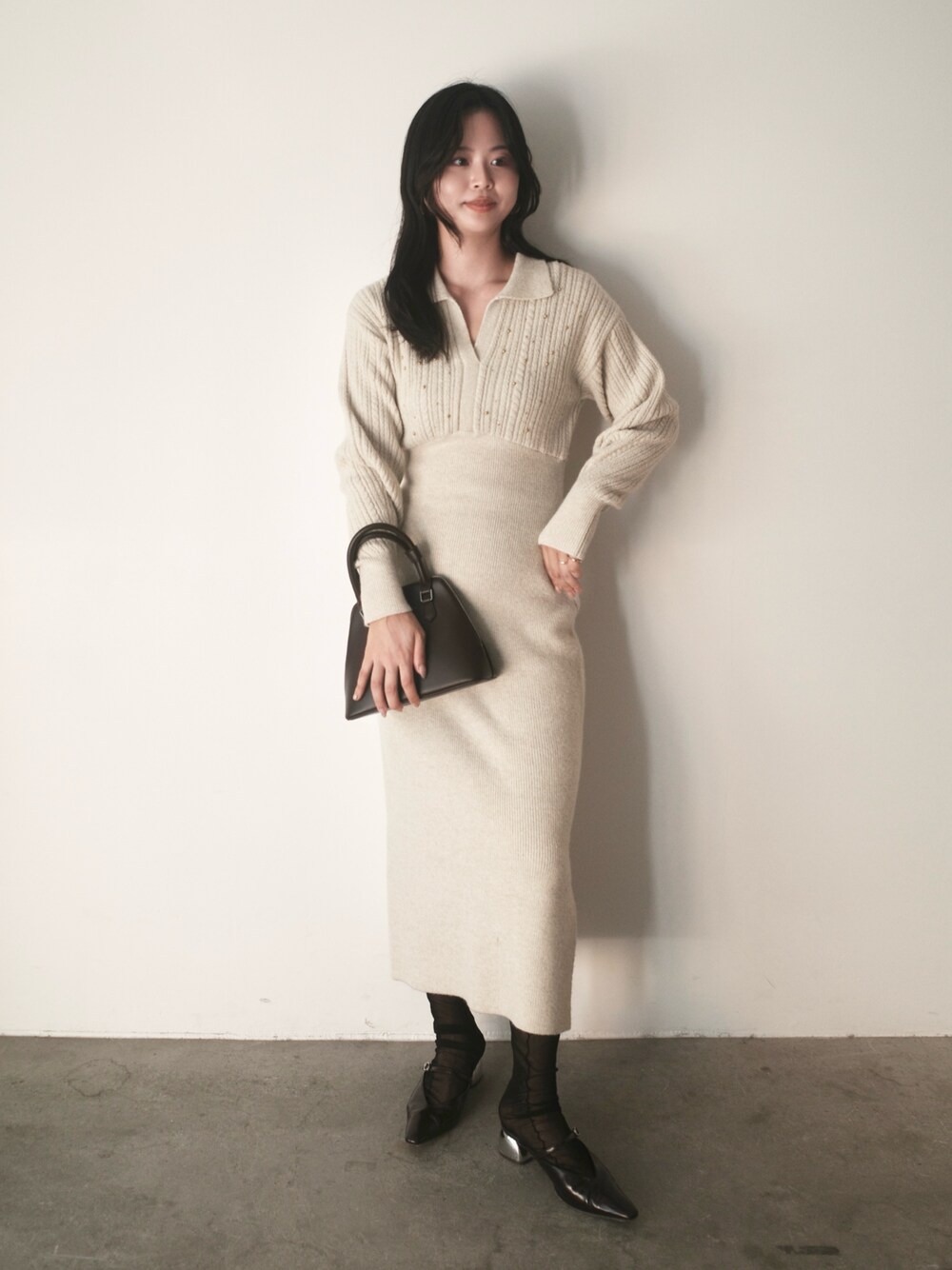 ケーブルビジューIラインニットワンピース ラグナムーン ケーブル