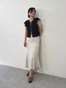 LAGUNAMOON ツイードウエストアシメナローフレアスカート LAGUNAMOON スカート ツイードウエストアシメナローフレア