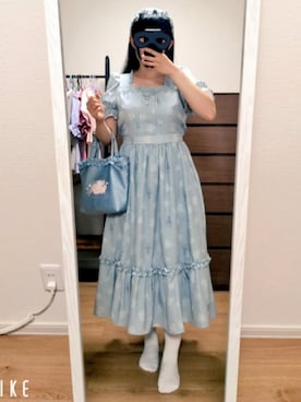 「しまむら（シマムラ）のアイテム（ワンピース、ブルー系）」を使った、hoo♡am🐣さん（レディース・155cm）の夏コーディネート