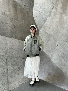 「plain-me（プレインミー）のアイテム（ナイロンジャケット）」を使った、娜娜子さん（レディース・158cm）の冬コーディネート