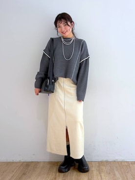 「LOWRYS FARM（ローリーズファーム）のパールタレンネックレス　249411（ネックレス）」を使った、and.youさん（レディース・157cm）の秋コーディネート