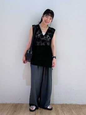 「LOWRYS FARM（ローリーズファーム）のスタイルＵＰクロスカップキャミ　100757（Tシャツ/カットソー）」を使った、and.youさん（レディース・157cm）の夏コーディネート