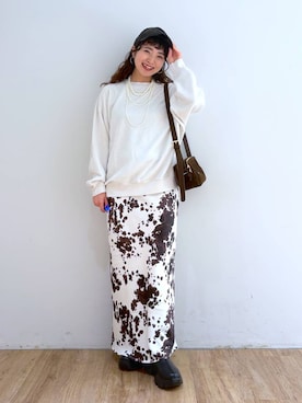 「LOWRYS FARM（ローリーズファーム）のパールタレンネックレス　249411（ネックレス）」を使った、and.youさん（レディース・157cm）の秋コーディネート