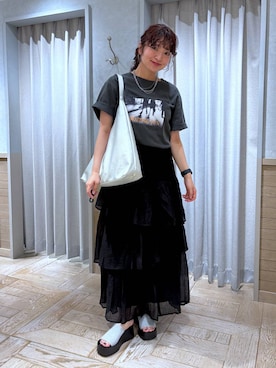 「LOWRYS FARM（ローリーズファーム）のヤワラカルイ２ＷＡＹショルダーＢＡＧ 115210（ショルダーバッグ、シルバー系）」を使った、and.youさん（レディース）の夏コーディネート